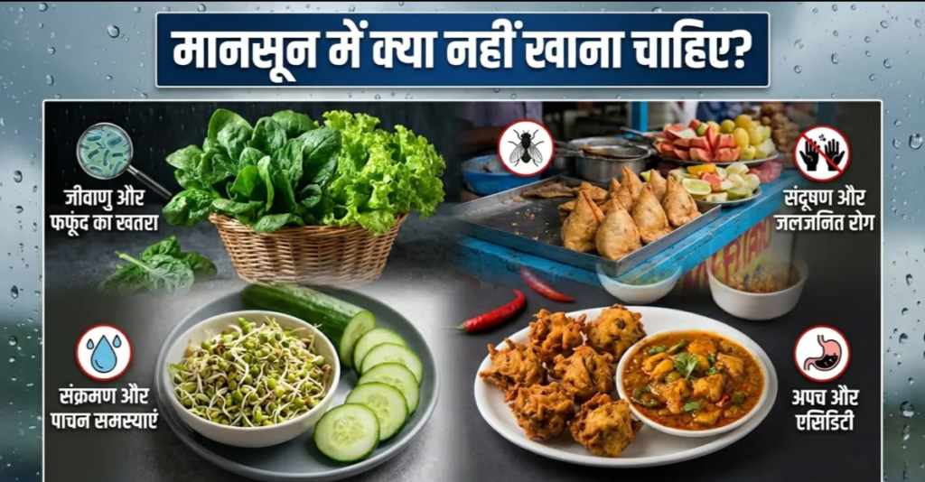 मानसून में क्या नहीं खाना चाहिए, सबसे ज्यादा इंफेक्शन का रहता है खतरा.. मानसून में क्या नहीं खाना चाहिए, सबसे ज्यादा इंफेक्शन का रहता है खतरा..