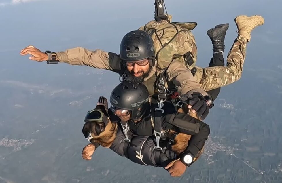 इंडियन आर्मी के कॉम्बैट डॉग: का पहली बार हैरतअंगेज स्टंट, प्लेन से हैंडलर और पैराट्रूपर के साथ किया जंप इंडियन आर्मी के कॉम्बैट डॉग: का पहली बार हैरतअंगेज स्टंट, प्लेन से हैंडलर और पैराट्रूपर के साथ किया जंप